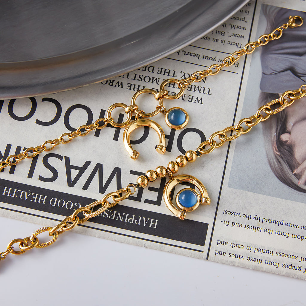 Gold-Tone Blue Resin Equestrian Stainless Steel Bracelet Collection — detail view