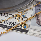 Gold-Tone Blue Resin Equestrian Stainless Steel Bracelet Collection — detail view