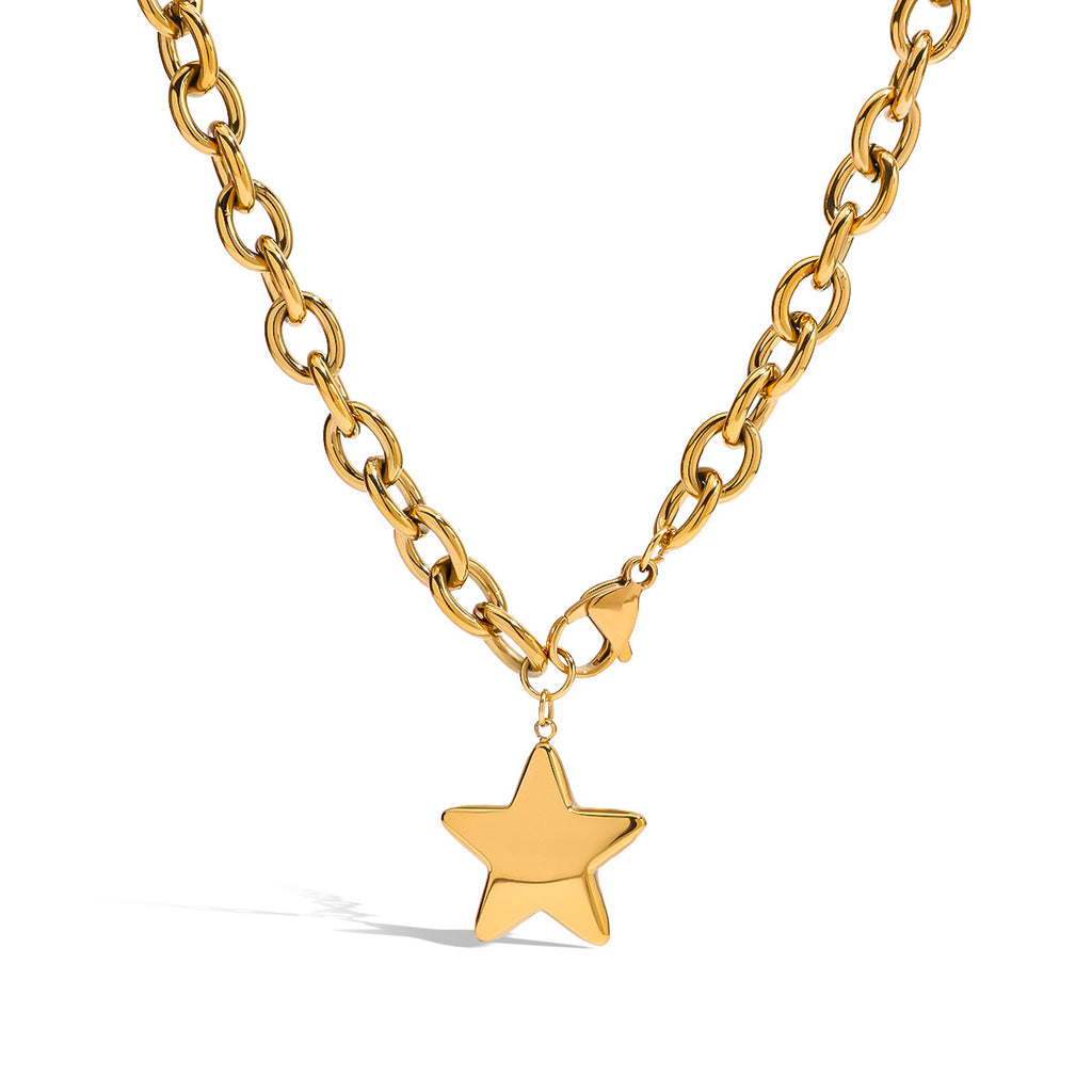 Gold-tone oval-link chain with a single star pendant