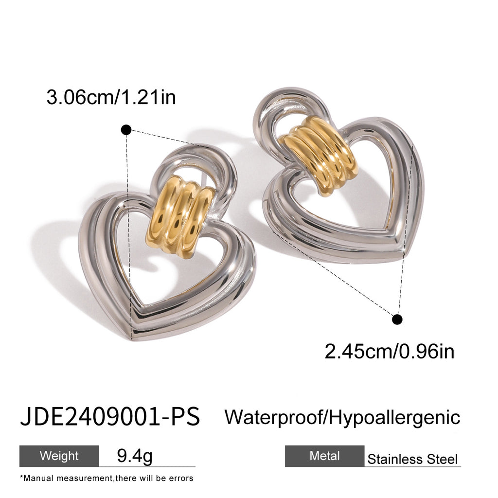 Mixed-Finish Open Heart Stainless Steel Drop Earrings — wholesale view 5