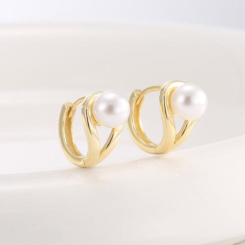 gold plated 925 sterling silver pearl twist hoop earrings — product image 2 of 9