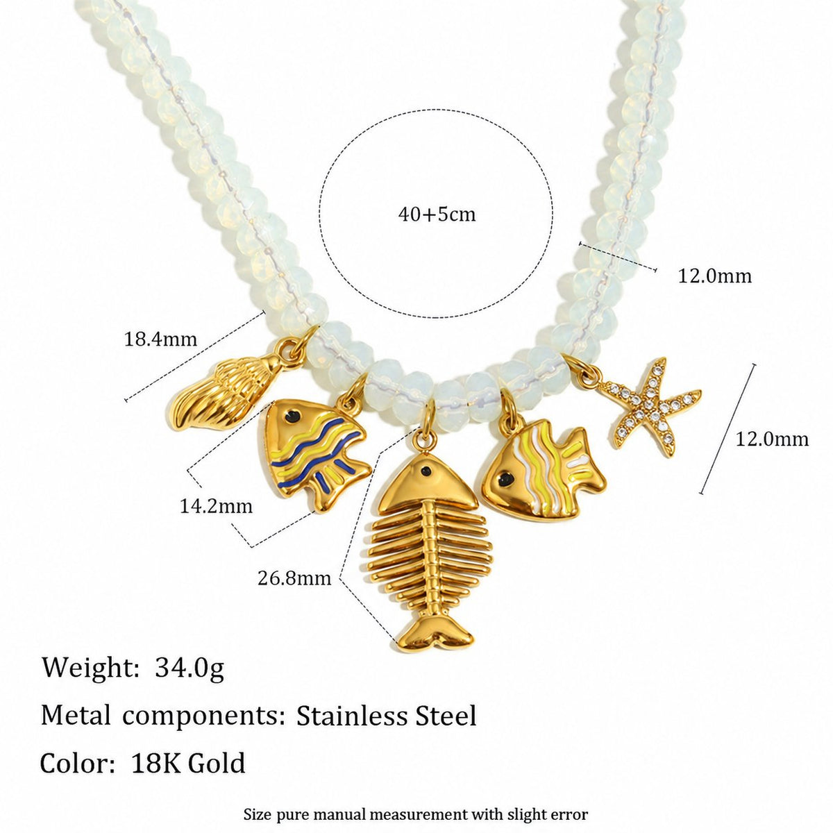 Fishbone and starfish necklace dimensions and stainless steel metal components