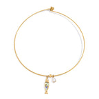 Rigid stainless steel collar necklace on white