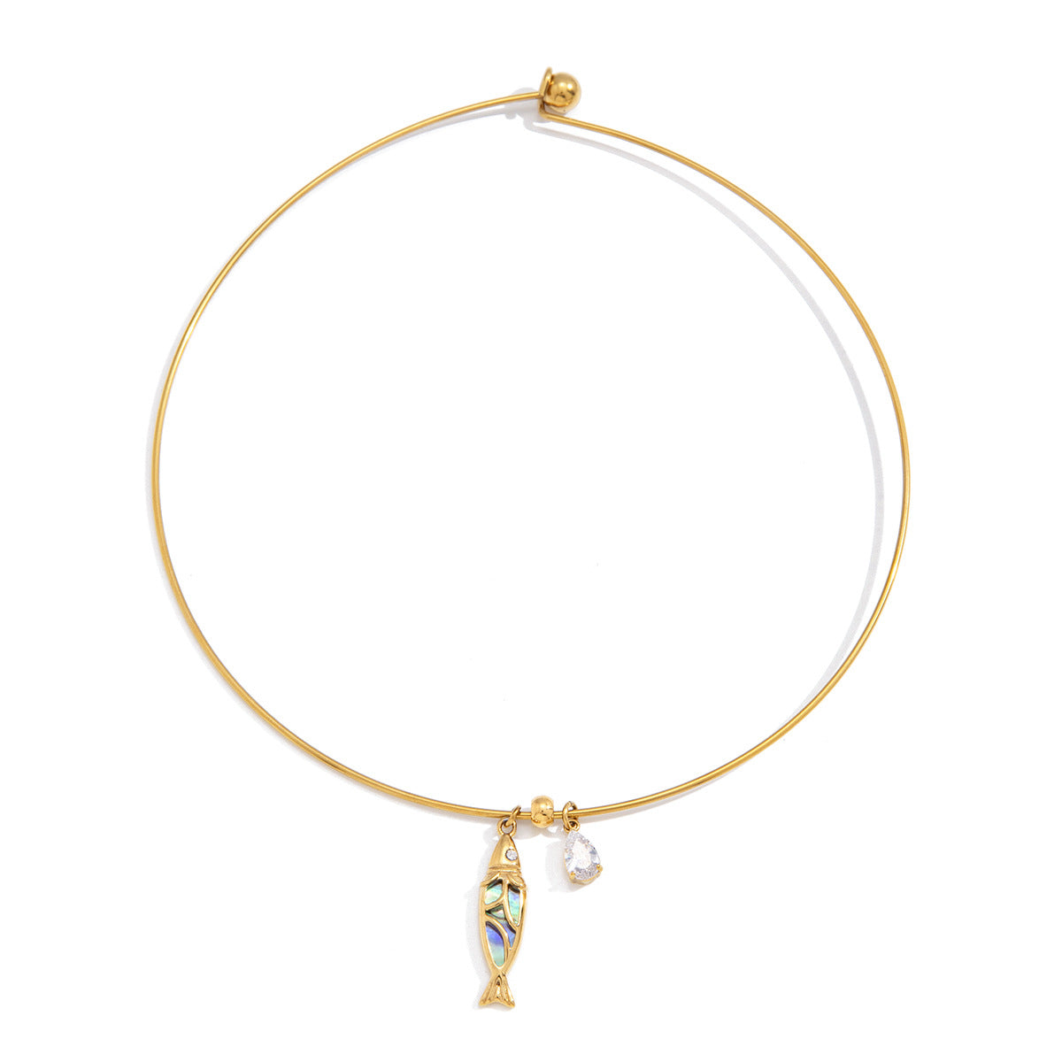 Rigid stainless steel collar necklace on white