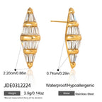 Elongated stone stud earrings with height and width diagram
