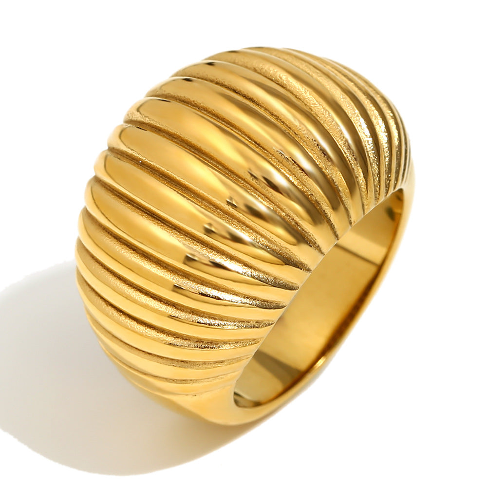 isolated gold plated 316L stainless steel ribbed statement ring