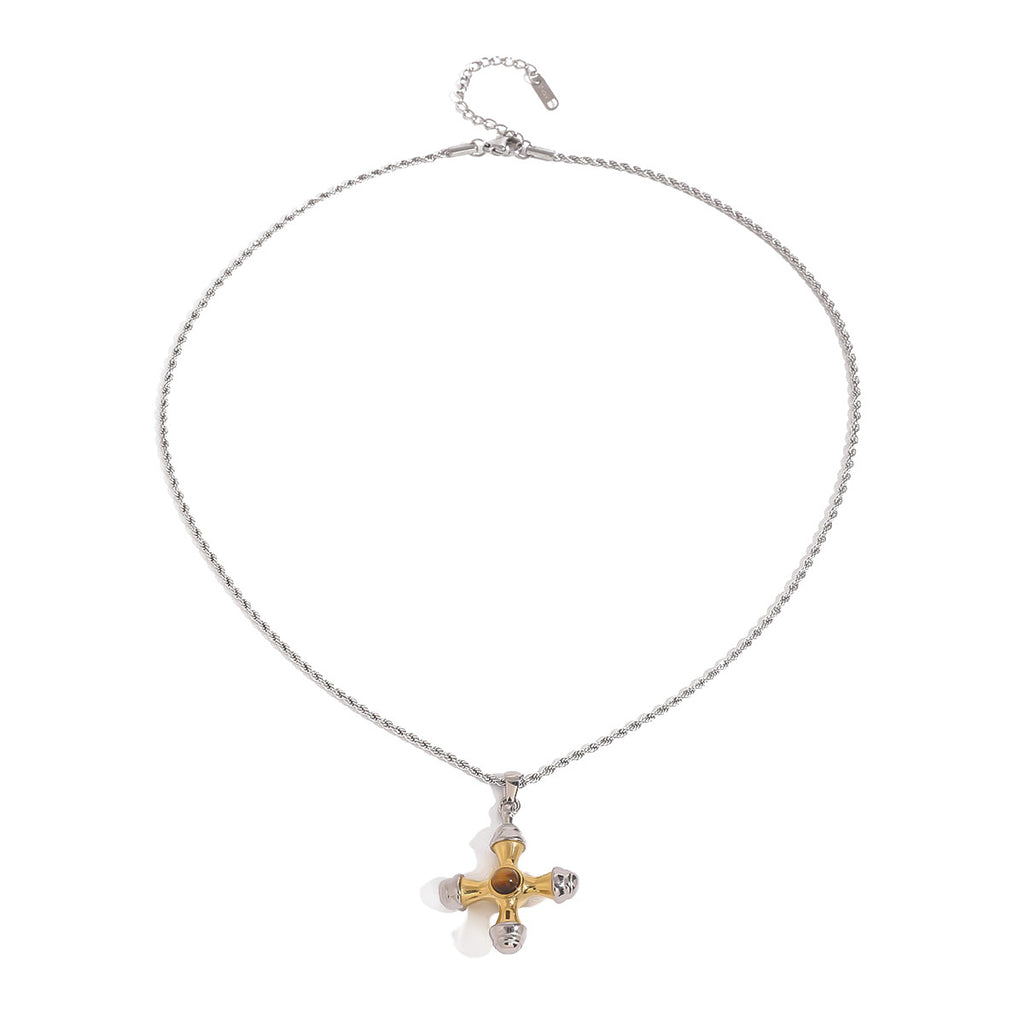 Full stainless steel cross pendant necklace on white