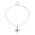 Full stainless steel cross pendant necklace on white