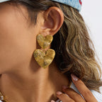Wholesale Gold-Tone Stainless Steel Double Heart Drop Earrings - styled view