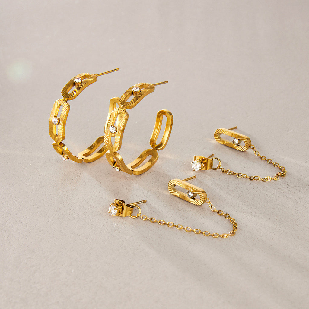 Front and back of link hoops and chain earrings