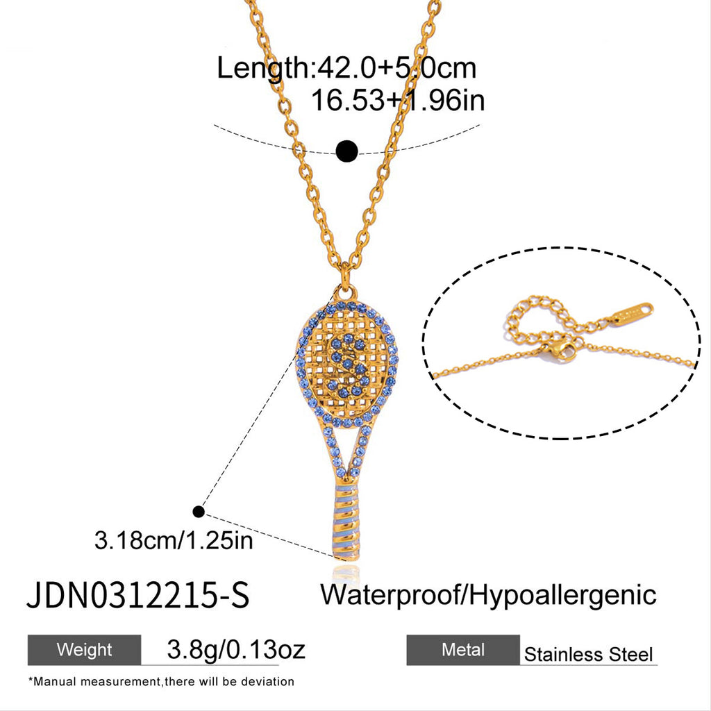 Blue-accent S tennis racket pendant