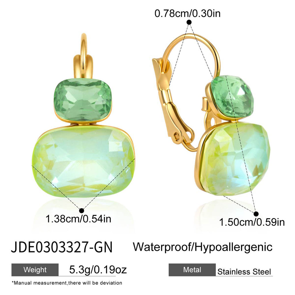 Green and light green cushion stone earring measurements
