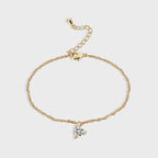 gold plated brass chain bracelet with clear heart-shaped pendant