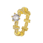 isolated clear zirconia statement ring with repeating curved links