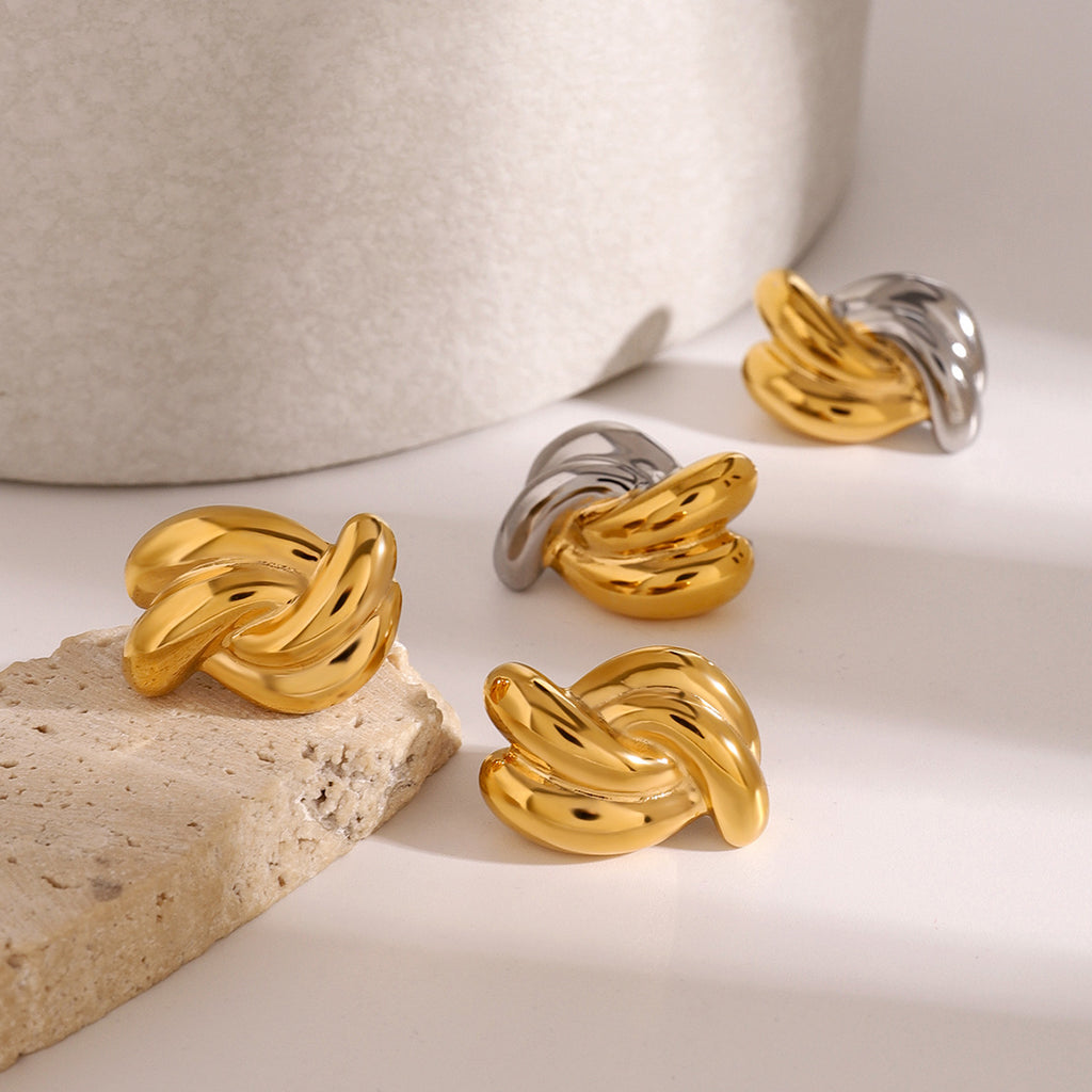 Sculptural Twisted Stainless Steel Stud Earrings in Two Finishes – product view 1