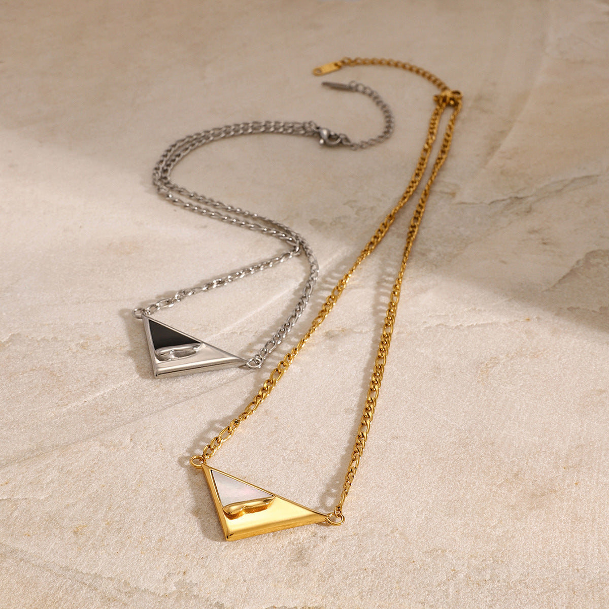 Mixed-Finish Geometric Shell Stainless Steel Pendant Necklaces — wholesale view 3