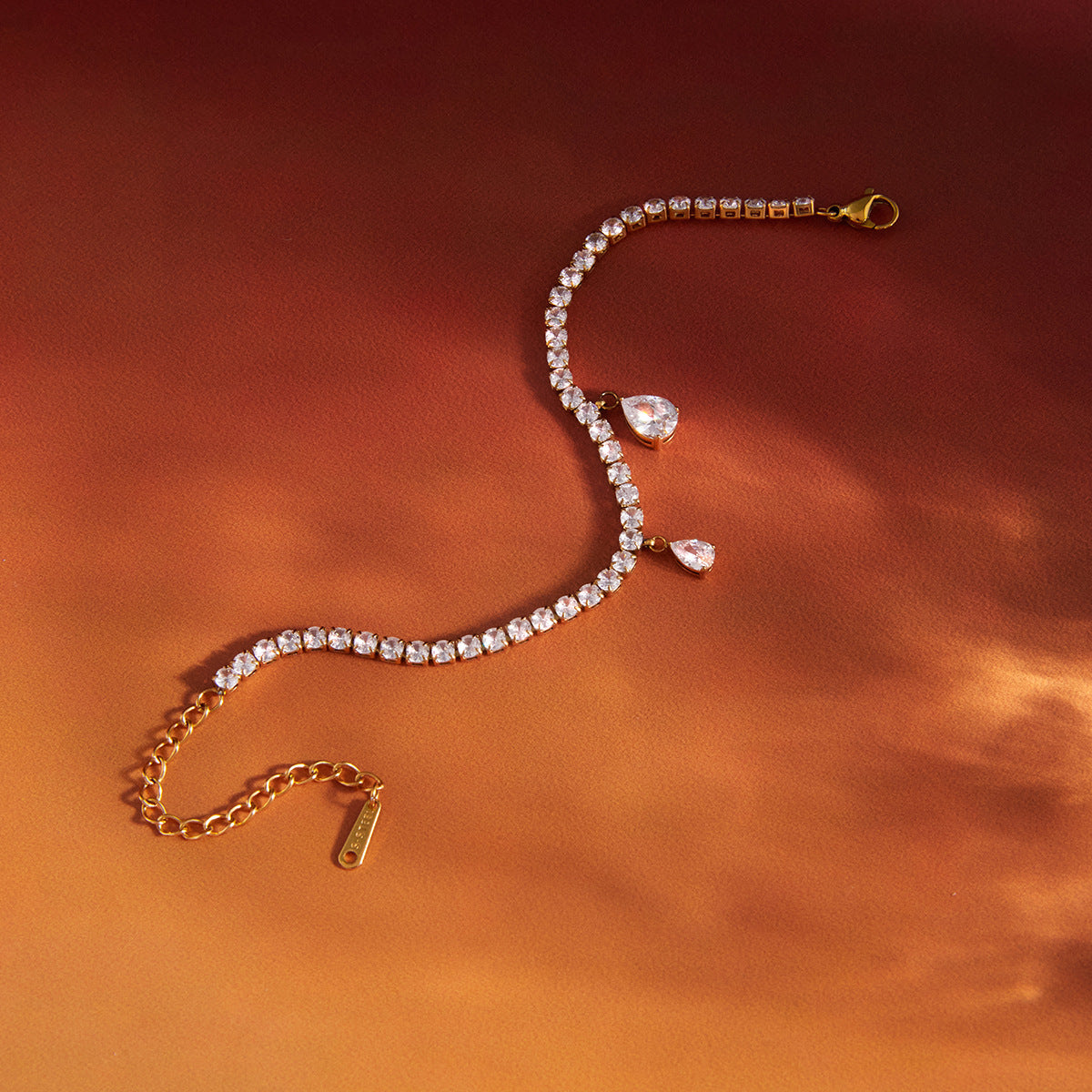 Stainless Steel Bracelet and Ring Collection with Clear Accents on-model view
