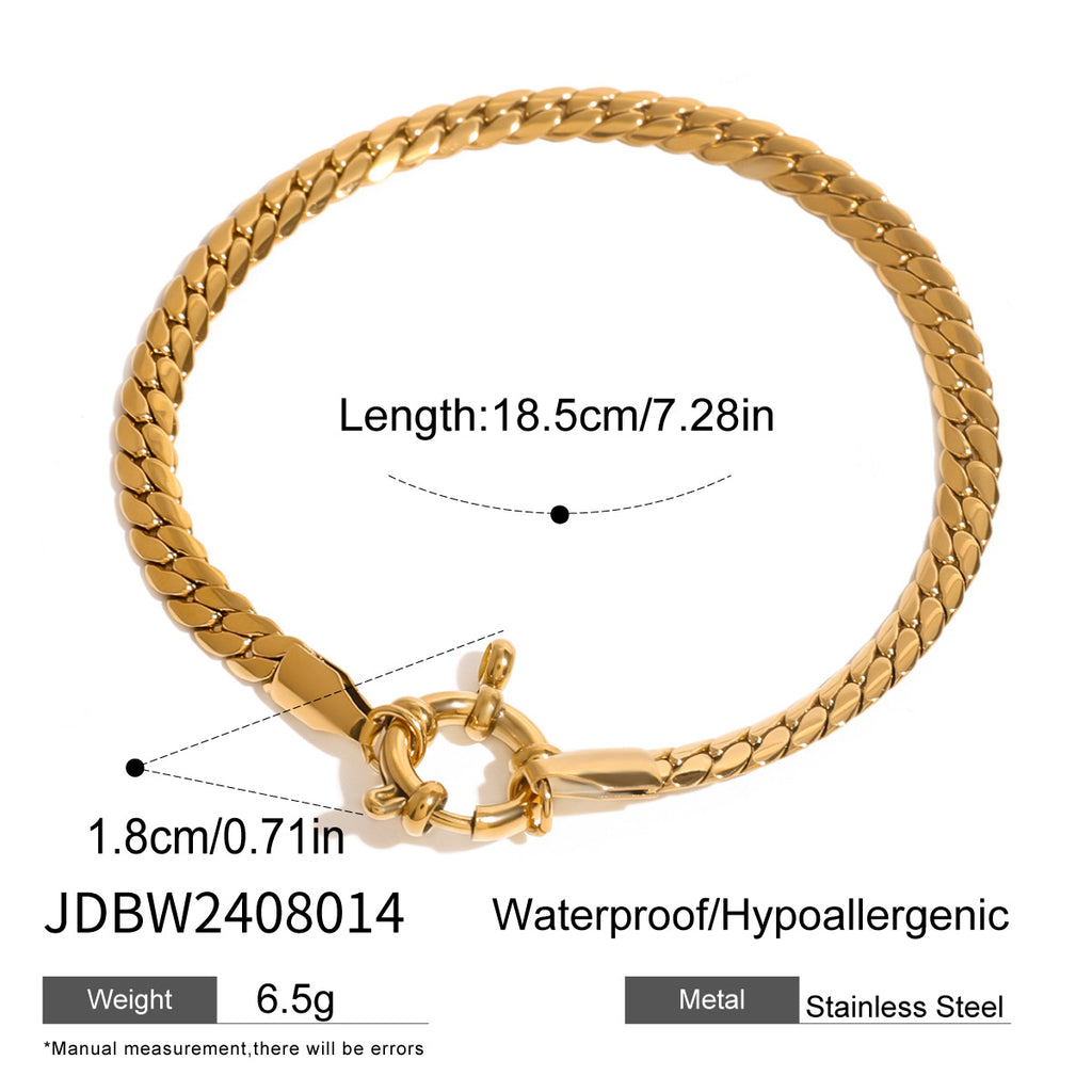 Flat chain bracelet with decorative circular fastening