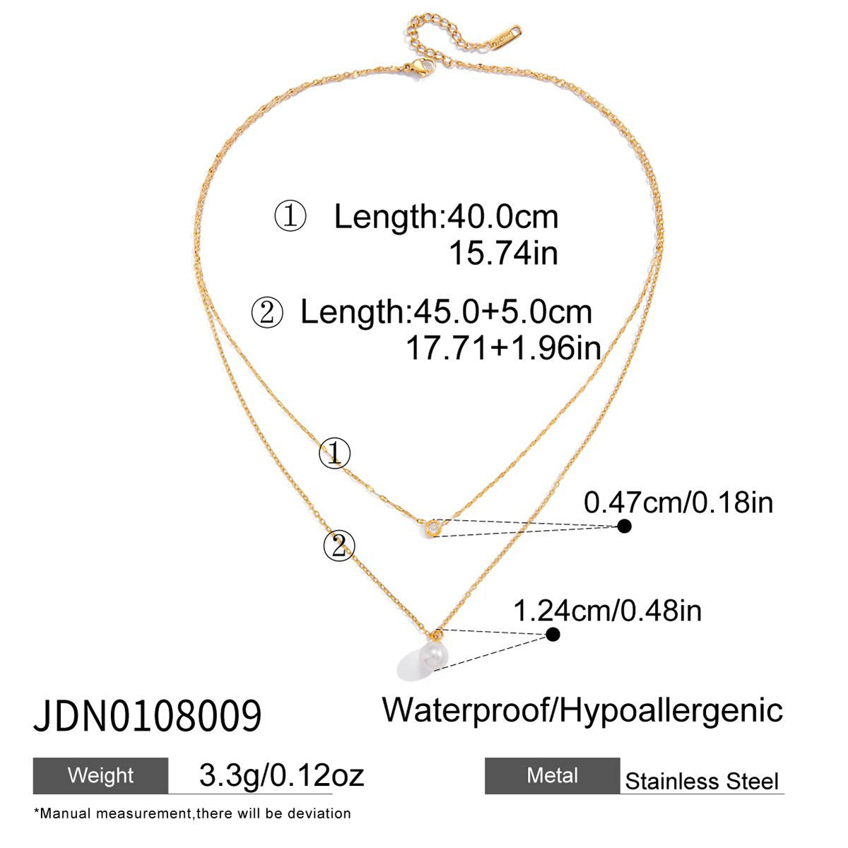 Gold-Tone Clear Accent Stainless Steel Pendant Necklace Collection size and proportion reference