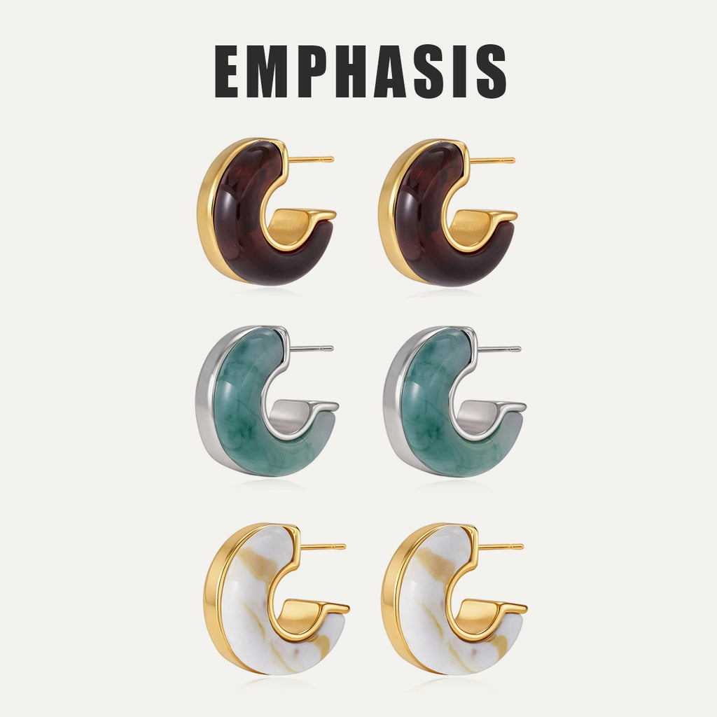 Three colors of chunky resin C hoop earrings