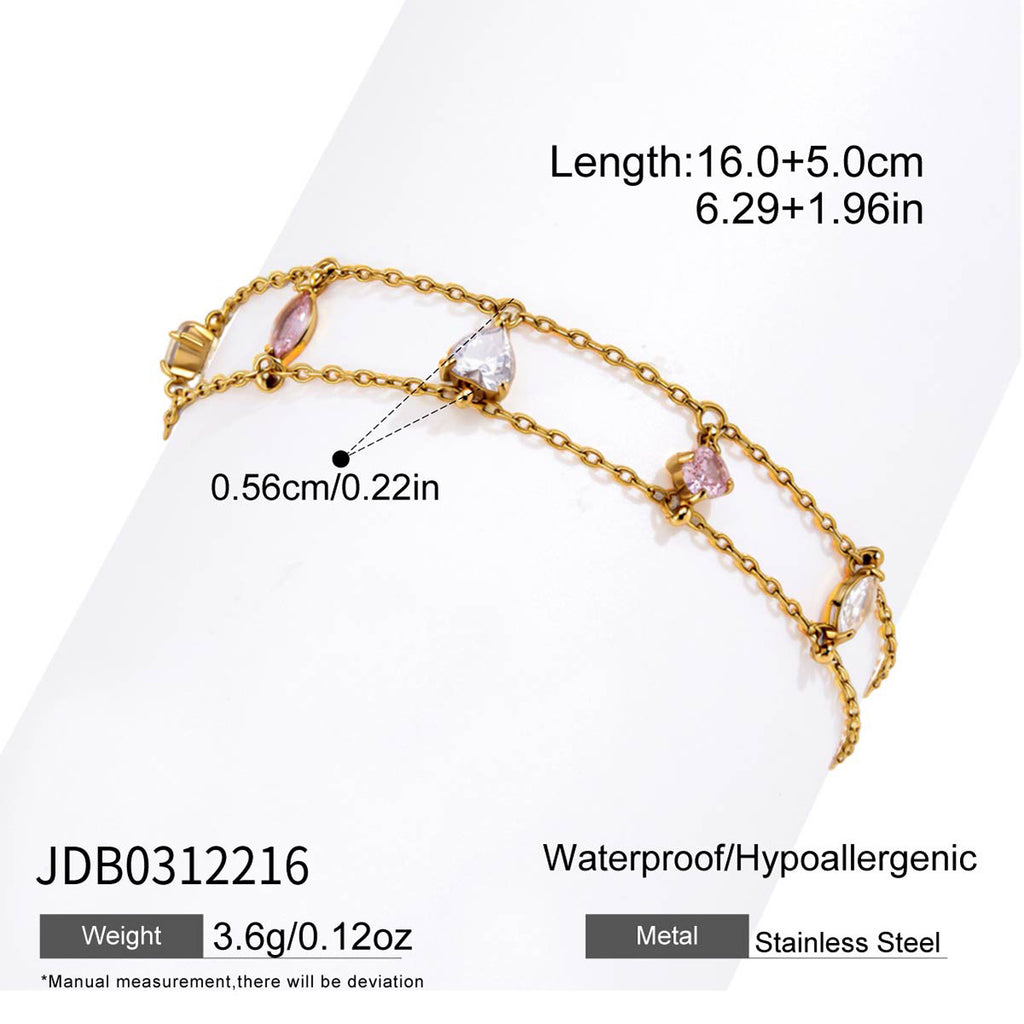 Pink and clear double-chain bracelet close-up