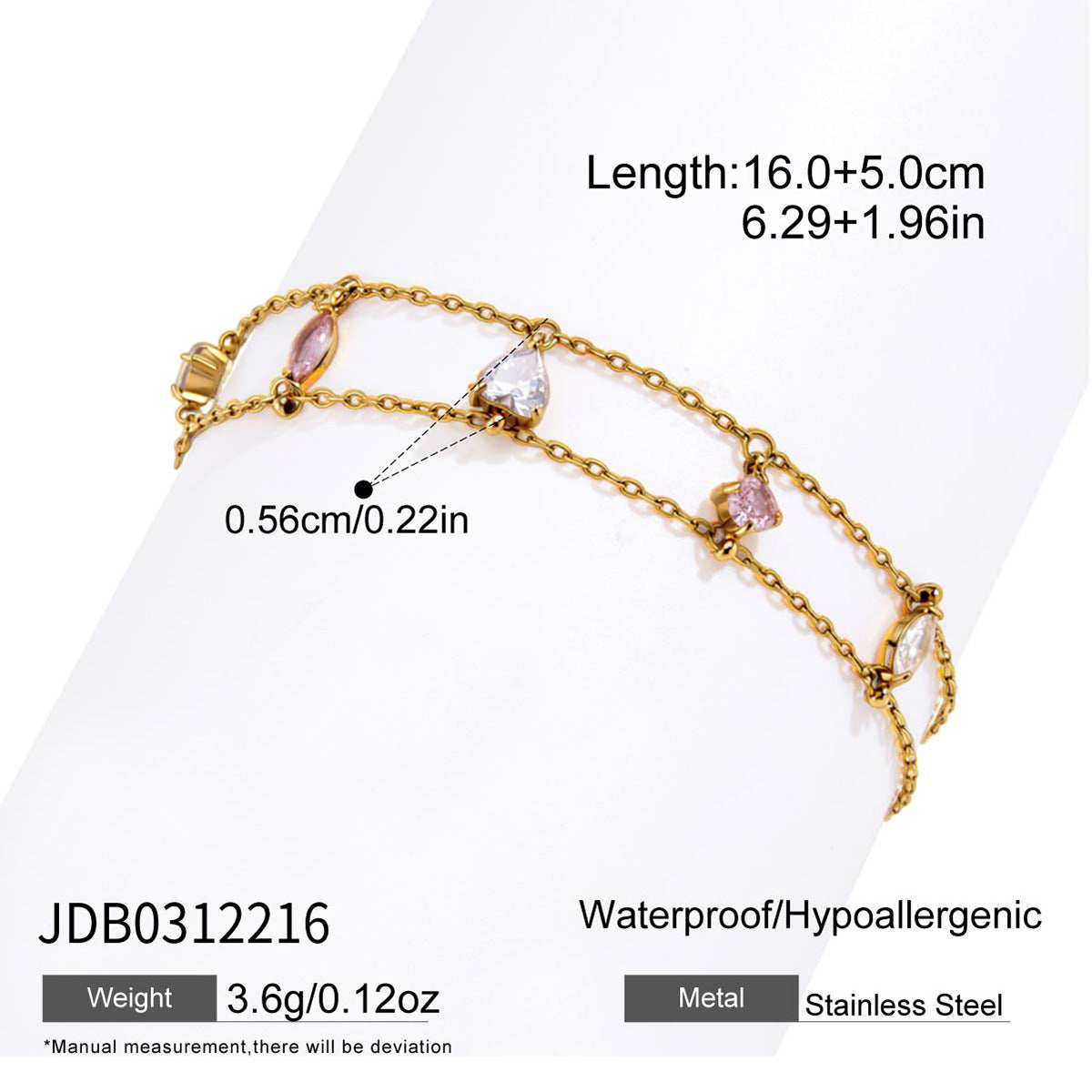 Pink and clear double-chain bracelet close-up