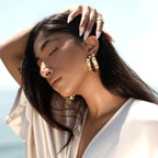 Gold Plated Sculptural Petal Stainless Steel Hoop Earrings – product view 1
