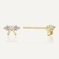 gold plated twin clear stone bow stud earrings front and side view