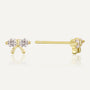 gold plated twin clear stone bow stud earrings front and side view