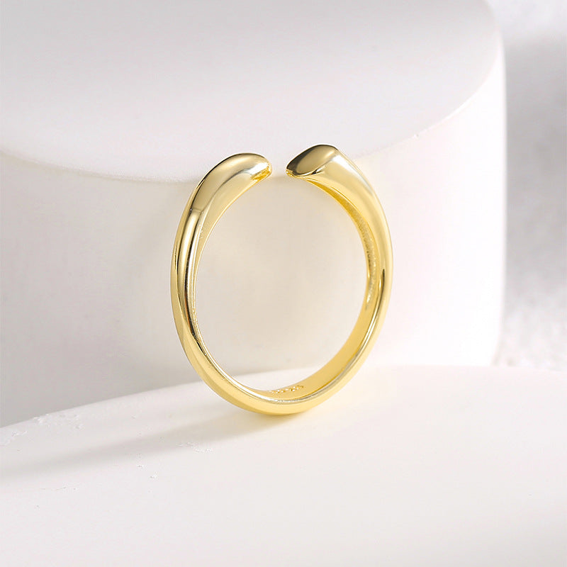 upright view of the smooth gold plated brass open ring