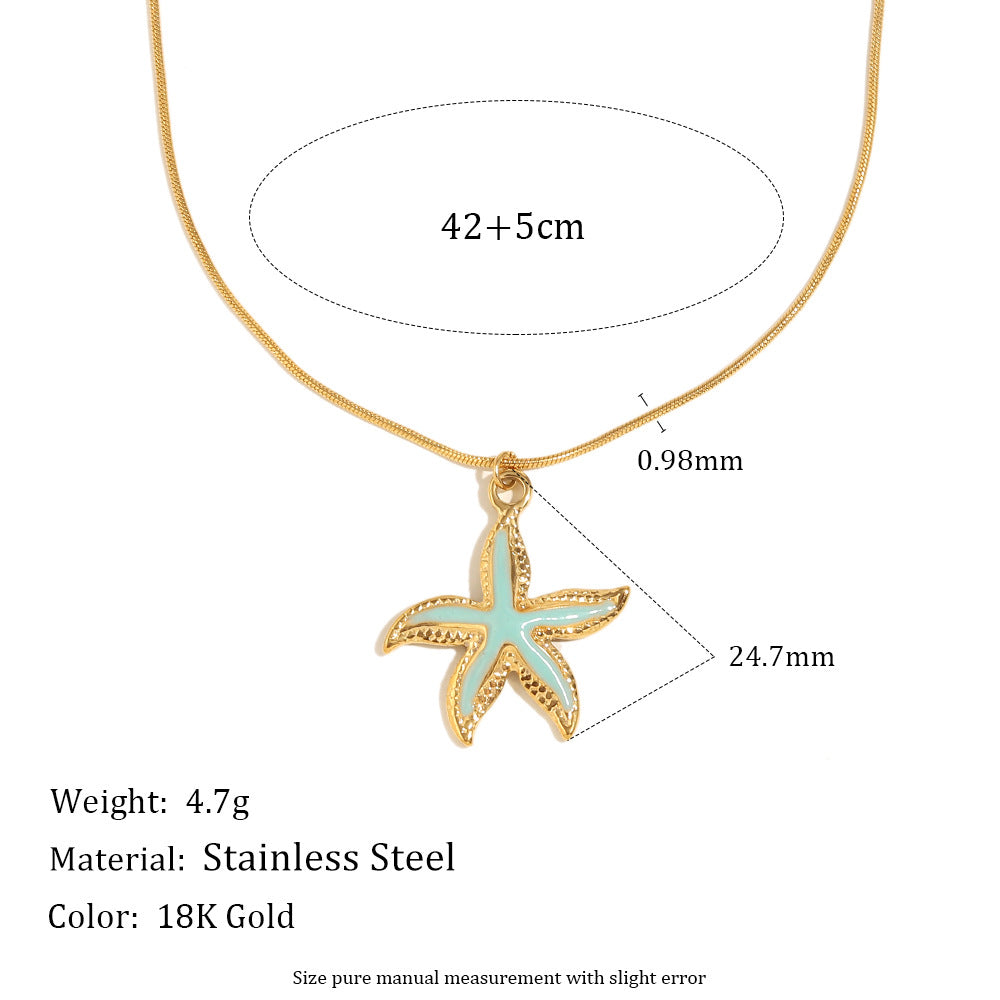 Gold plated starfish necklace dimensions and stainless steel material detail