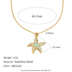 Gold plated starfish necklace dimensions and stainless steel material detail