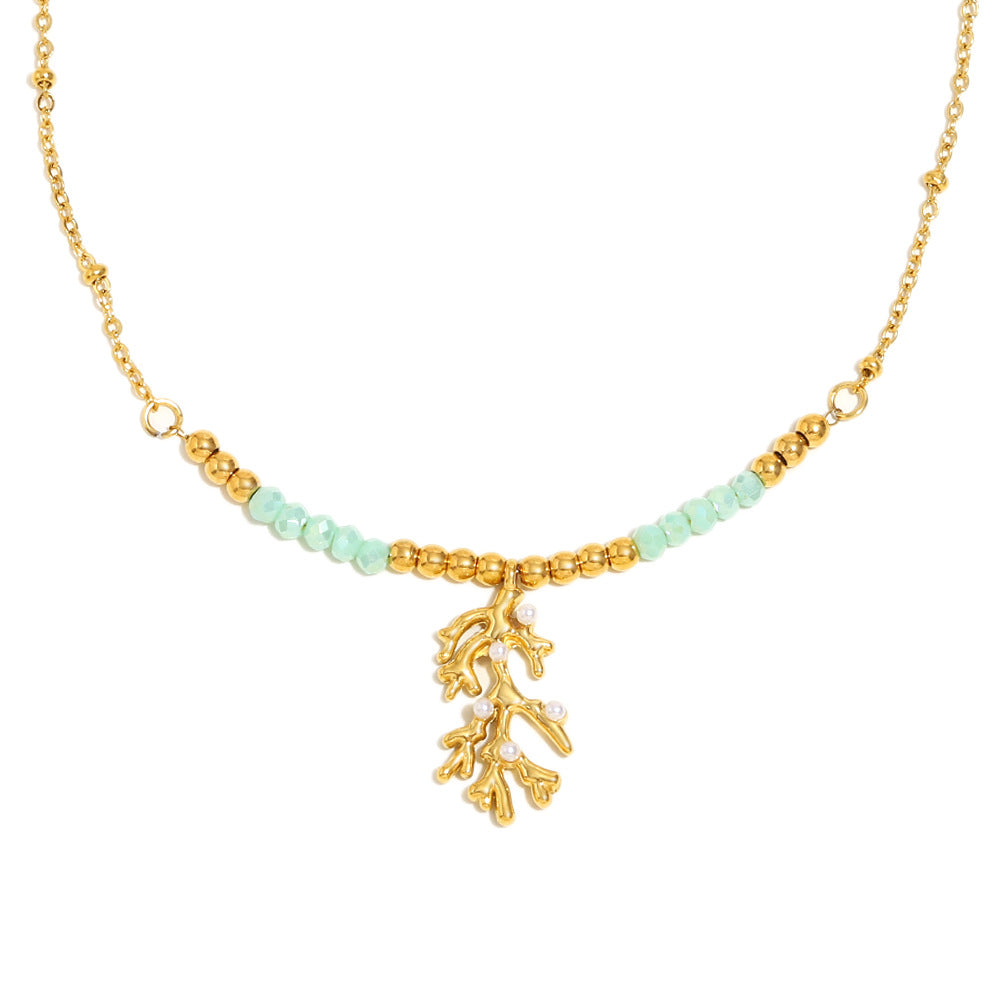 Aqua bead branch necklace full front view