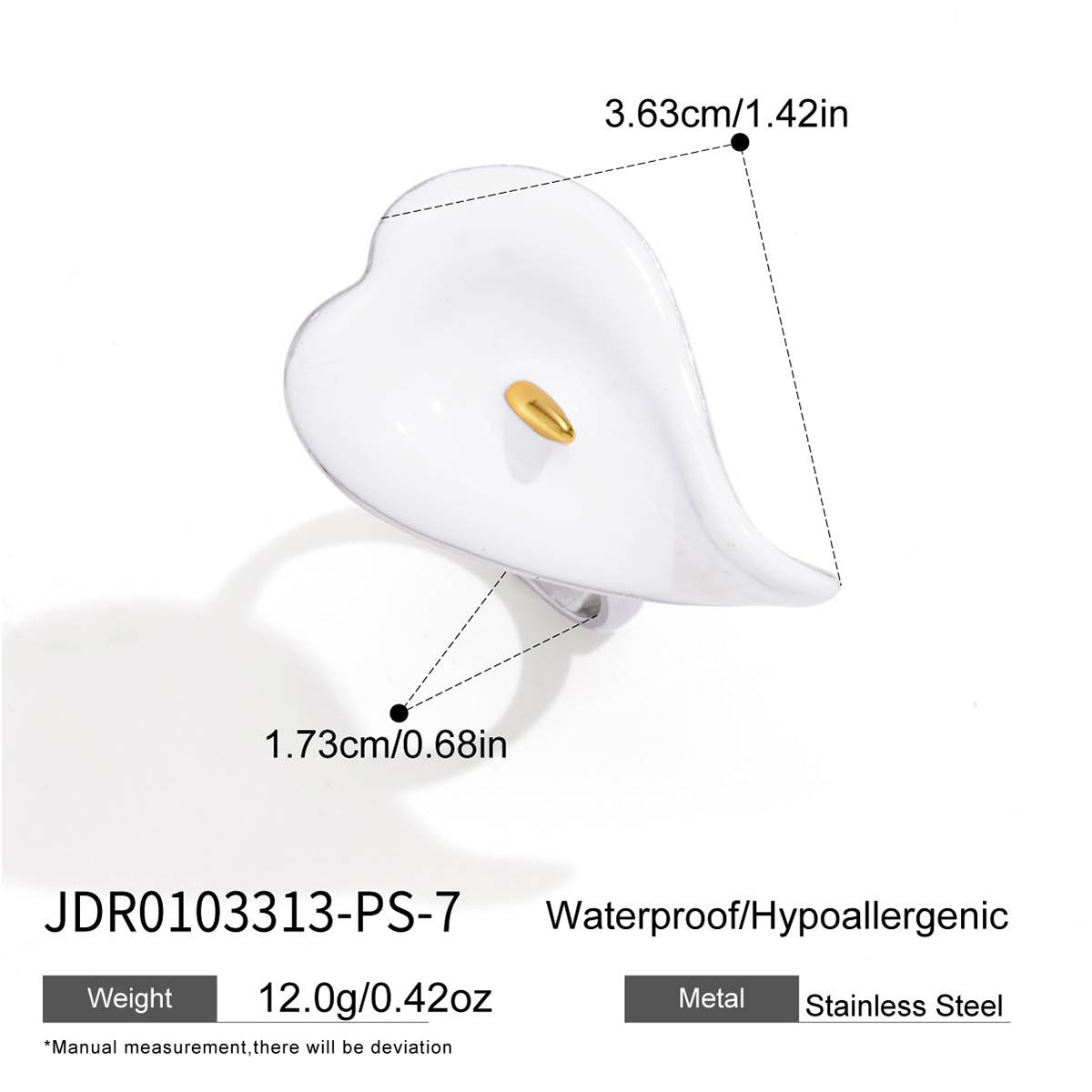 Stainless steel calla lily ring flower span measurement image