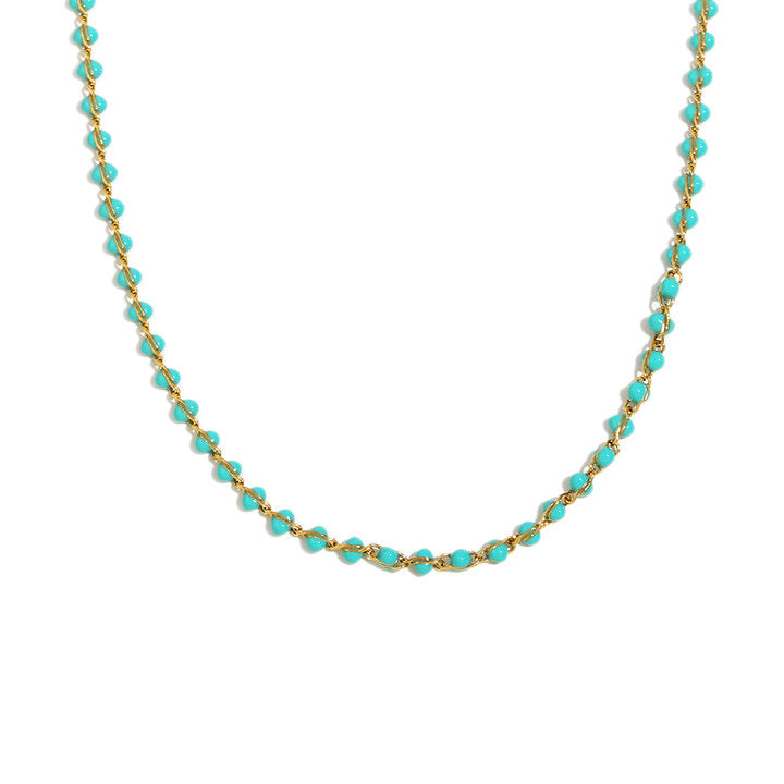 Green bead option of the gold plated stainless steel station necklace