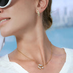 Elongated diamond-shaped stud worn on model