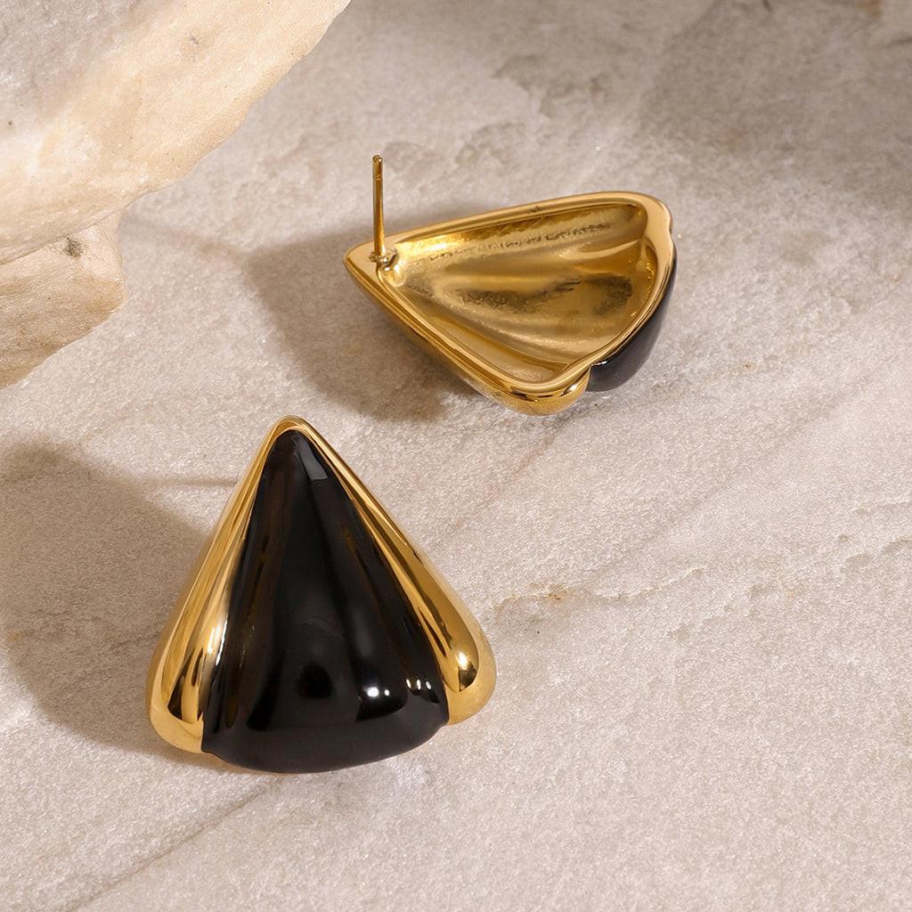 Gold-Tone Black Geometric Stainless Steel Stud Earrings — wholesale view 3