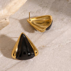 Gold-Tone Black Geometric Stainless Steel Stud Earrings — wholesale view 3