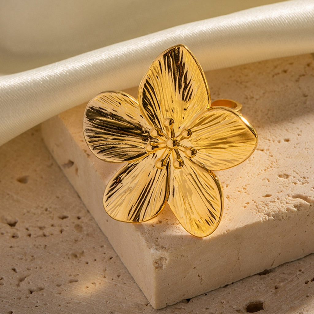 Gold-Tone Sculptural Flower Stainless Steel Ring Collection — wholesale view 3