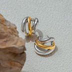 Two-Tone Layered Stainless Steel Huggie Hoop Earrings – flat-lay view