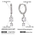 Silver tone huggie with two clear stones and drop measurements