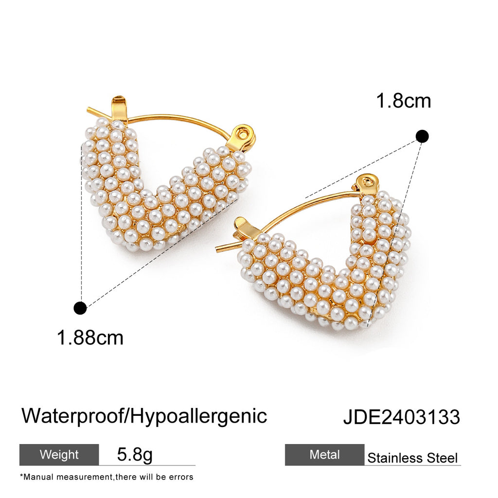 Gold-Tone Pearl-Look Clear Accent Stainless Steel Hoop Earrings variant reference