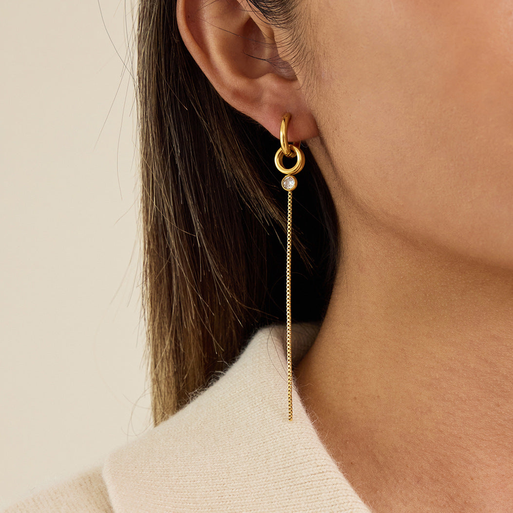 Gold-Tone Pearl-Look Tassel Stainless Steel Hoop Earrings styled product view