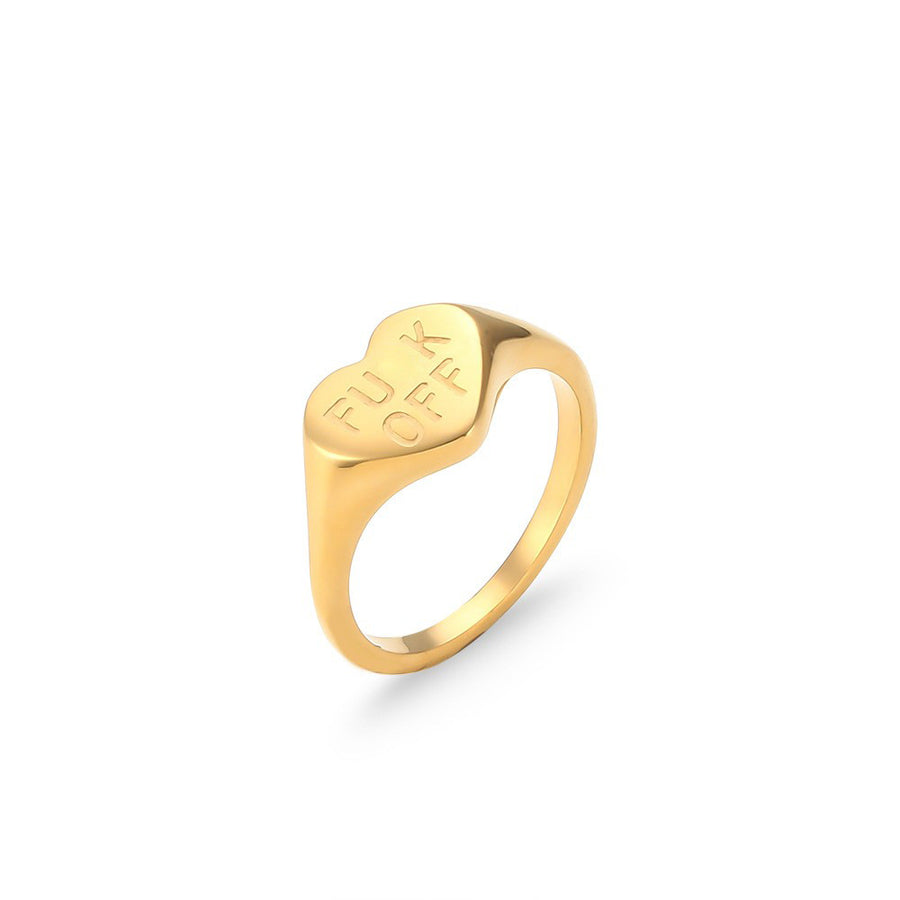 Heart-face engraved gold tone signet ring