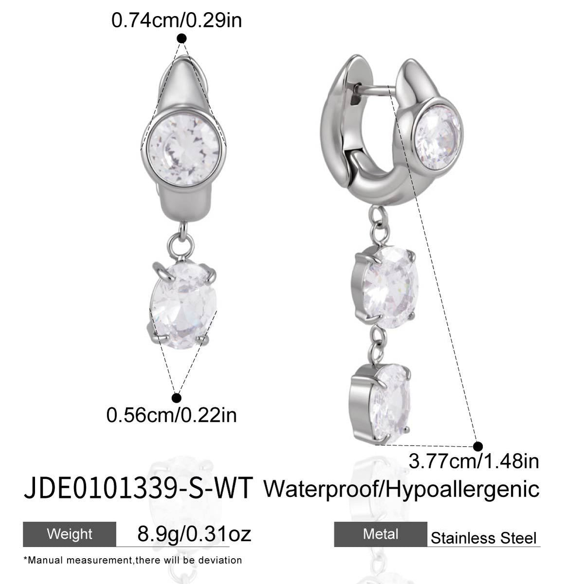 Silver tone clear zirconia earrings with one- and two-stone drops