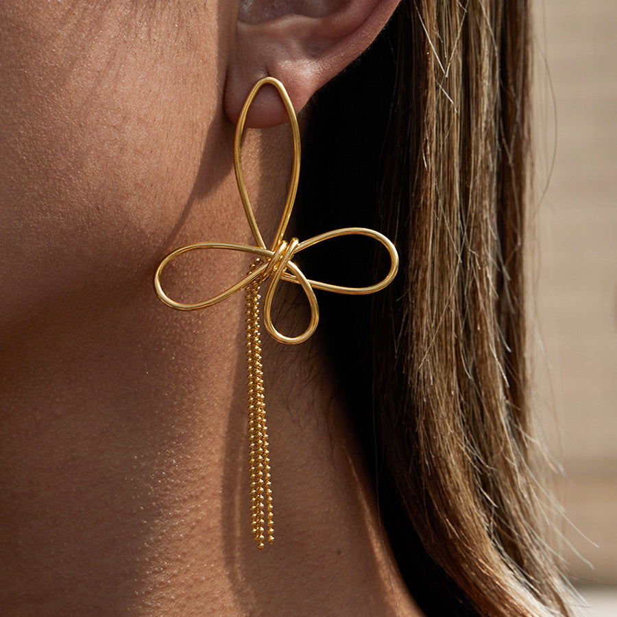 Butterfly Fringe and Star Drop Stainless Steel Earrings — butterfly wire fringe earring option