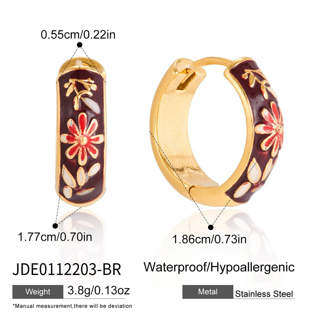 Brown floral stainless steel hoop front and side dimensions