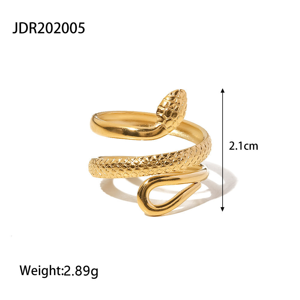 Stainless Steel Snake and Sculptural Ring Collection — selectable styles and material reference