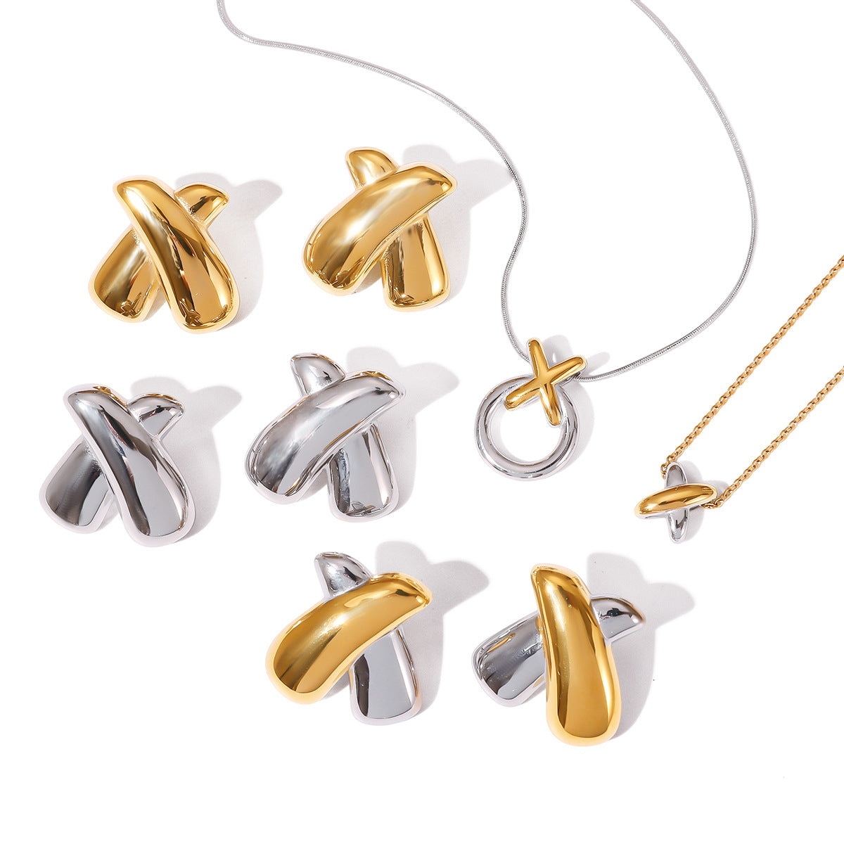 Wholesale Stainless Steel Bow Stud Earrings and Pendant Necklace Collection - design detail
