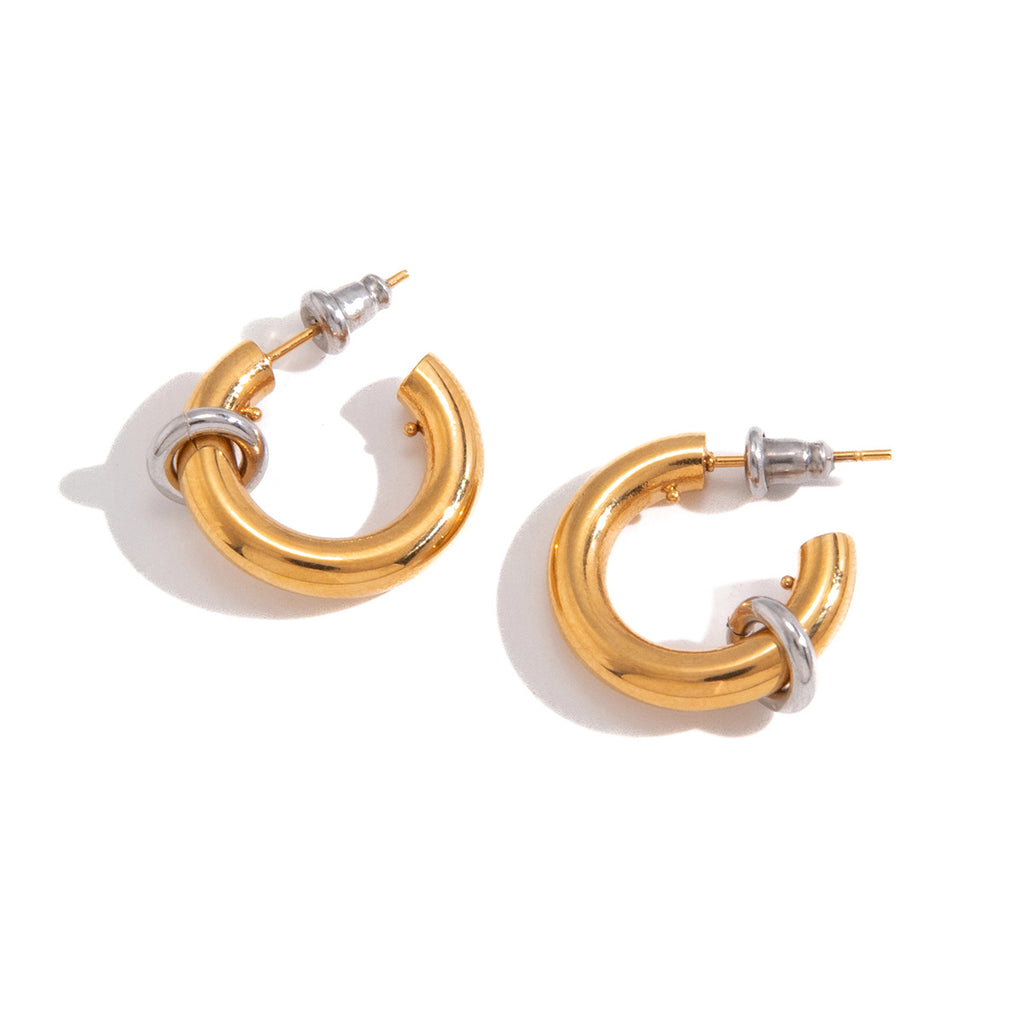pair of two-tone stainless steel ring-accent C-hoop earrings